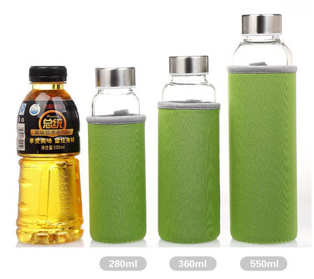botella de agua modificada para requisitos particulares 550ml del vidrio de Borosilicate con la manga del neopreno proveedor
