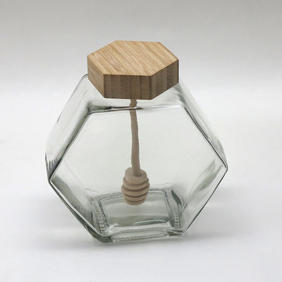 Goteador de bambú de madera del hexágono de la miel del tarro del pote de la capacidad de cristal vacía del tarro 12oz proveedor