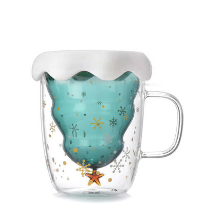 Taza de cristal del árbol 250ml del deseo de la Navidad, tazas de café de cristal aisladas con la tapa proveedor