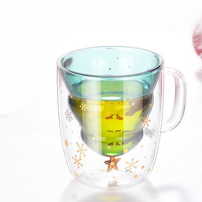 Taza de cristal del árbol 250ml del deseo de la Navidad, tazas de café de cristal aisladas con la tapa proveedor