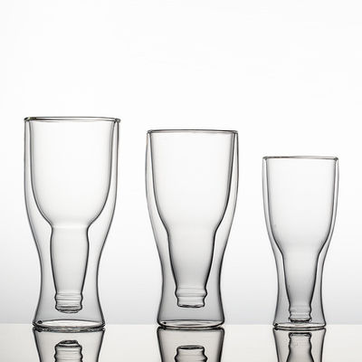 Vidrios de consumición dobles de la pared del Borosilicate, tazas reutilizables de Pong de la cerveza del claro proveedor