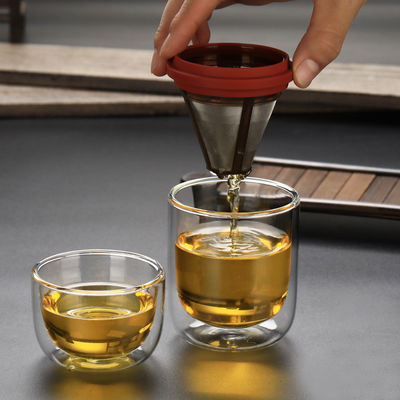Taza de café de cristal del viaje portátil tamaño pequeño todos en juegos de té de un fabricante de café proveedor