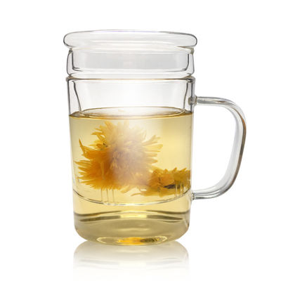 Taza de té de cristal almacenada con el tamiz, la taza de cristal amistosa del té de Eco con Infuser y la tapa proveedor