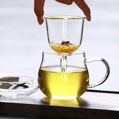 Taza de cristal de Infuser del té de tres pedazos, taza de cristal a prueba de calor transparente proveedor