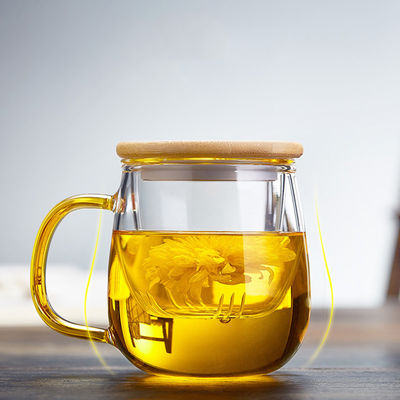 Taza de té de cristal del claro de bambú de la cubierta con Infuser, fabricante de té soplado mano de la oficina proveedor