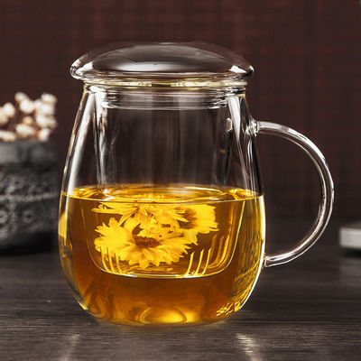 Taza de Infuser del vidrio de Borosilicate, taza de té de tres pedazos con el filtro y tapa proveedor