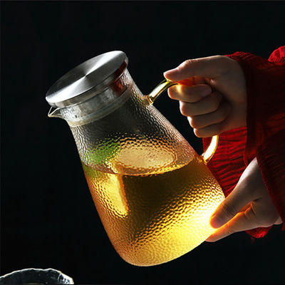 Jarra de cristal de la bebida de la manija redonda, jarra de cristal a prueba de calor aislada con la tapa proveedor