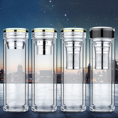 La botella de agua de cristal gruesa de la pared doble con la tapa cristalina BPA libera Eco amistoso proveedor