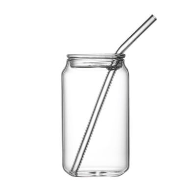 El vaso reutilizable del vidrio de Borosilicate con la paja, mancha las tazas de cristal libres del capuchino proveedor