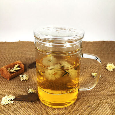 Taza de té de cristal almacenada con el tamiz, la taza de cristal amistosa del té de Eco con Infuser y la tapa proveedor
