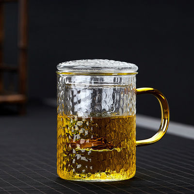 Sistemas de la taza de Infuser del té del vidrio de Pyrex de la prueba de calor con el arte soplado mano de la tapa proveedor