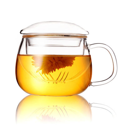 Taza de Infuser del vidrio de Borosilicate, taza de té de tres pedazos con el filtro y tapa proveedor