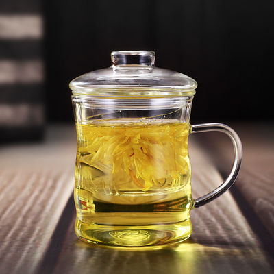 Taza de té más gruesa de filtración de la flor del té de la taza de cristal a prueba de calor de Infuser con la manija proveedor