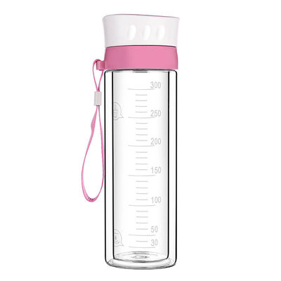 La alta botella de agua del vidrio de Borosilicate con la escala BPA libera a prueba de calor proveedor