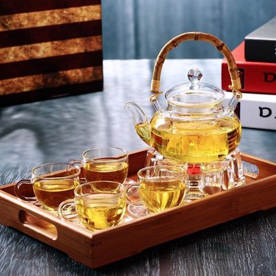 Tetera de cristal clara del café/del té con la protección de bambú del choque termal de la manija proveedor
