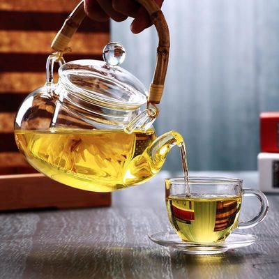 Tetera de cristal clara del café/del té con la protección de bambú del choque termal de la manija proveedor