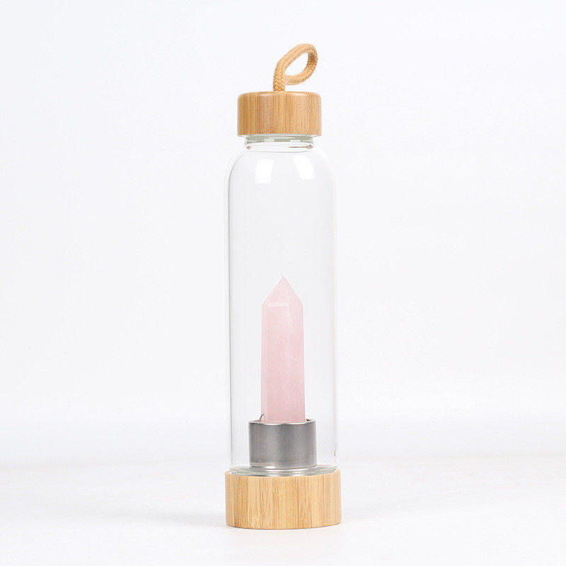 Botellas de cristal para el almacenamiento del agua, botella de agua infundida de la piedra preciosa curativa de la salud del cristal de cuarzo de Rose proveedor