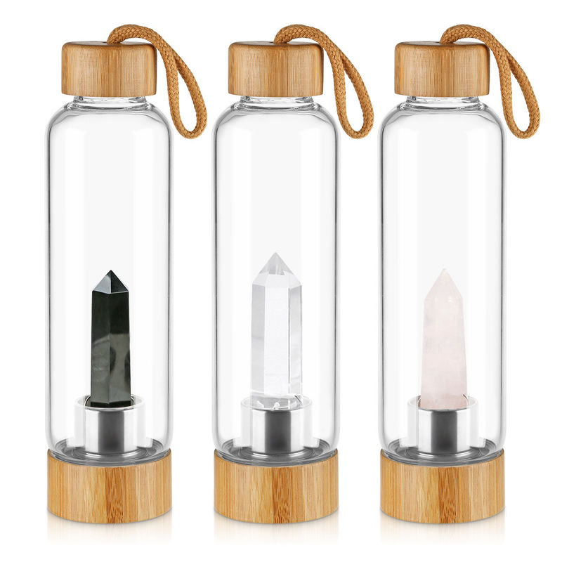 cuarzo Crystal Water Infuser Bottle de 18oz 550ml con la tapa de bambú proveedor